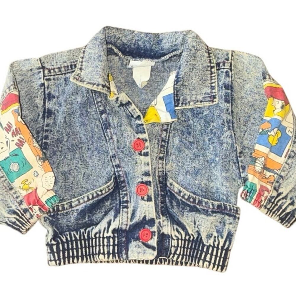 Vintage Baby Peanuts Denim Jacket 12M Snoopy Charlie Brown Comic Print 90s